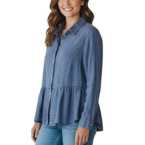Artisan NY Linen Blue Long Sleeve Western Style Peplum Tunic - Small
